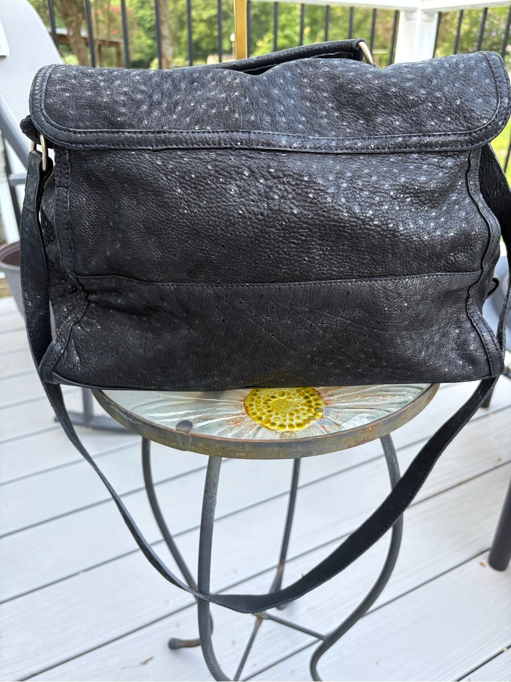 See by Chloé Vintage Black Ostrich-Embossed Leather Satchel Messenger Bag - Picture 3 of 13